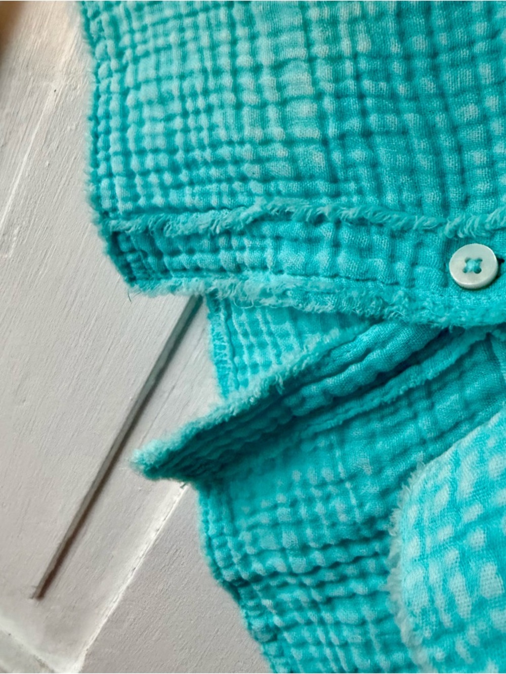 Aerie Oversized Cotton Gauze Button Down Shirt - Teal Blue - XL - Picture 4 of 5